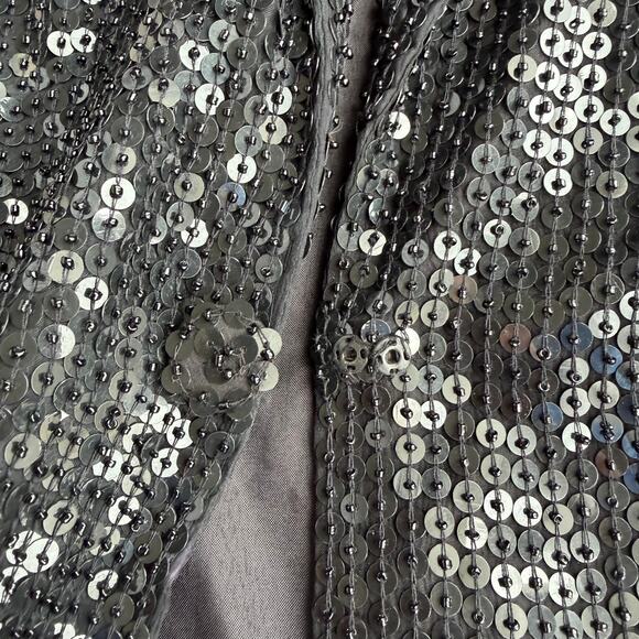 Vintage 80s 90s beaded sequin jacket sequined black formal evening silk L - Picture 6 of 13